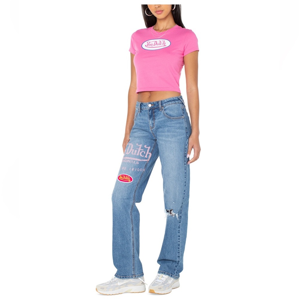 Von Dutch Light Blue Straight-Leg Jeans with Embroidered Logos